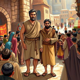 An artistic depiction of Pablo and Bernabé from the biblical passage Hechos 14:12