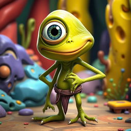 A whimsical character fusion of Gollum from 'The Lord of the Rings' and Mike Wazowski from 'Monsters, Inc