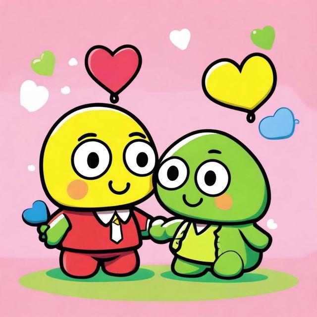 A digital art image showcasing Keroppi, the well-known Sanrio character, in a loving moment with an unidentified male character