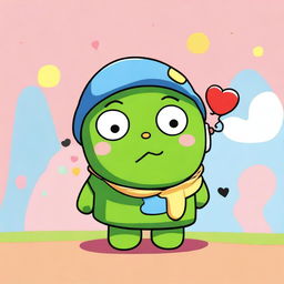 A digital art image showcasing Keroppi, the well-known Sanrio character, in a loving moment with an unidentified male character