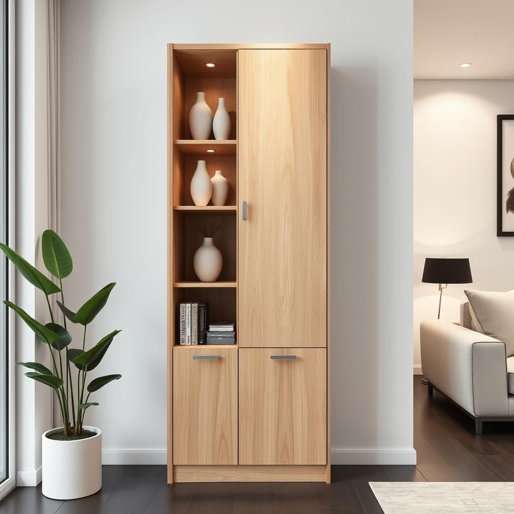 A vertical cupboard designed with modern aesthetics, measuring 4 meters in length and 60 cm in height