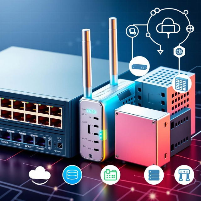 A detailed and visually appealing Configuration Management Database (CMDB) image featuring various telecom devices