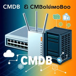 A detailed and visually appealing Configuration Management Database (CMDB) image featuring various telecom devices