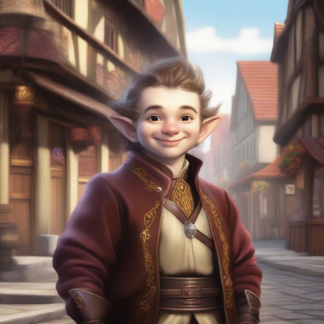 An expertly made digital art representation of a Lotusden halfling who is a bard from the college of swords