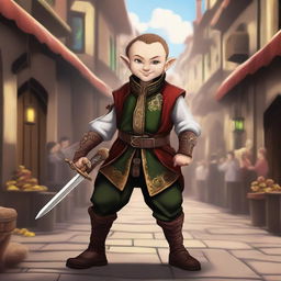 An expertly made digital art representation of a Lotusden halfling who is a bard from the college of swords