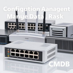 A clean and detailed Configuration Management Database (CMDB) image featuring various telecom devices on a transparent background