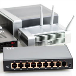 A clean and detailed Configuration Management Database (CMDB) image featuring various telecom devices on a transparent background