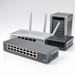 A clean and detailed Configuration Management Database (CMDB) image featuring various telecom devices on a transparent background