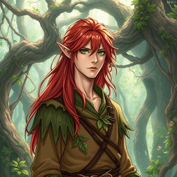 A captivating illustration in manhwa style featuring a male elf druid