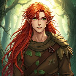 A captivating illustration in manhwa style featuring a male elf druid