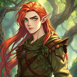 A captivating illustration in manhwa style featuring a male elf druid