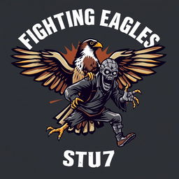 A striking logo design featuring a fierce falcon in dynamic combat with a creatively designed, menacing homeless zombie