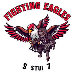 A striking logo design featuring a fierce falcon in dynamic combat with a creatively designed, menacing homeless zombie