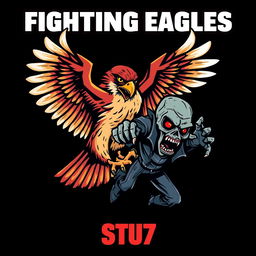 A striking logo design featuring a fierce falcon in dynamic combat with a creatively designed, menacing homeless zombie