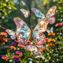Ethereal butterflies that appear to be made of crystal, their delicate wings shimmering in a spectrum of colors that reflect the emotions of onlookers