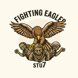 A creative logo design featuring a fierce falcon engaged in combat with multiple homeless zombies beneath it