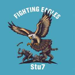 A detailed and realistic logo design featuring a powerful falcon in mid-flight, engaging in battle with multiple homeless zombies beneath its feet