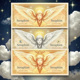 Intricately designed banknotes paying homage to Seraphim, the highest order of angels known for their divine closeness