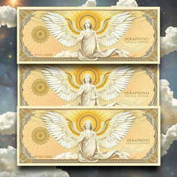 Intricately designed banknotes paying homage to Seraphim, the highest order of angels known for their divine closeness