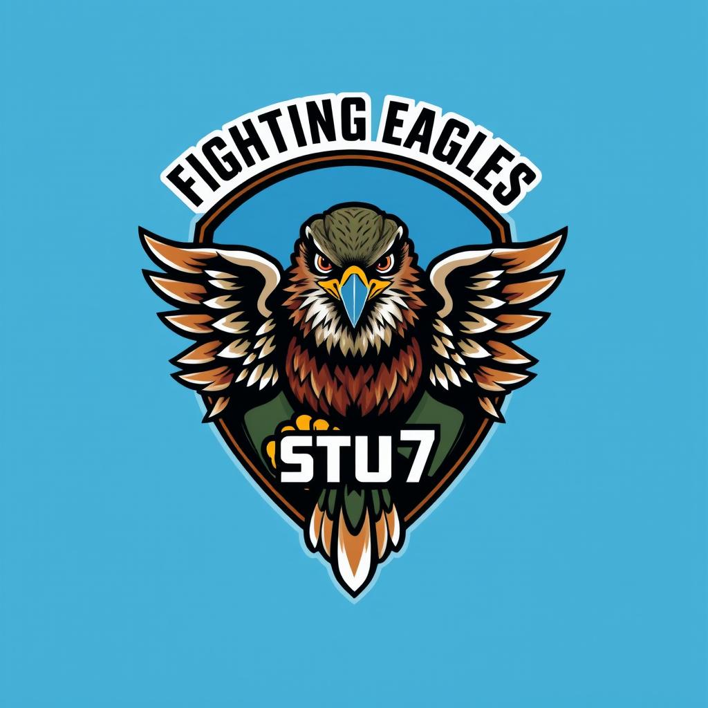 A striking logo design featuring a majestic warrior falcon prominently displayed on a soldier's suit