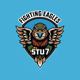 A striking logo design featuring a majestic warrior falcon prominently displayed on a soldier's suit