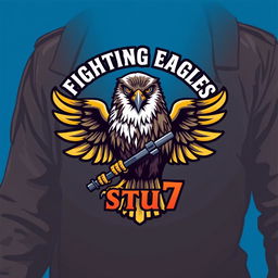 A striking logo design featuring a majestic warrior falcon prominently displayed on a soldier's suit