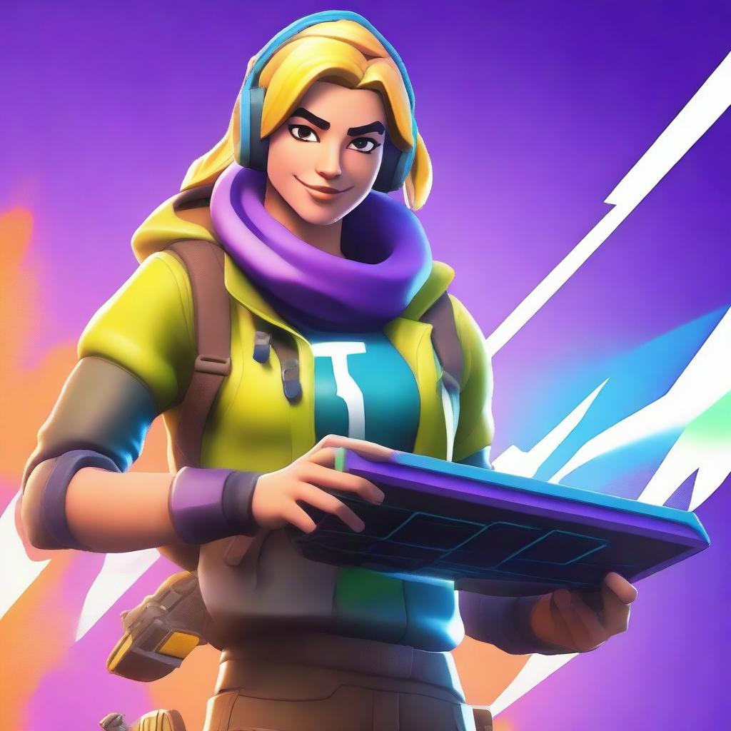 Create a high-quality digital art image of the Fortnite character, Aura, with a keyboard in her hand