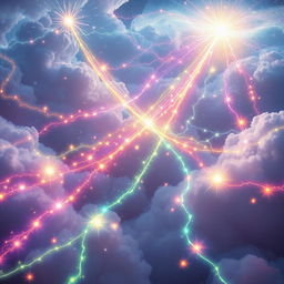 Dynamic currents of light representing energy pathways that angels can use for instantaneous travel, akin to a teleportation system