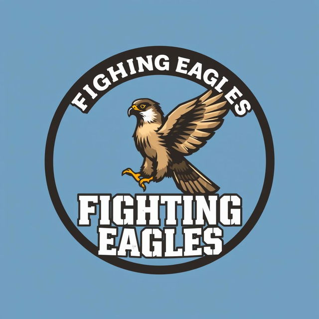 A realistic logo design featuring a small falcon emblem, symbolizing strength and agility, prominently placed above the text 'FIGHTING EAGLES'