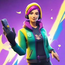 Create a high-quality digital art image of the Fortnite character, Aura, with a keyboard in her hand