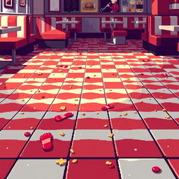 A detailed pixel art depiction of the floor inside a hamburger restaurant