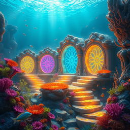 Coral portals connecting different parts of a mystical kingdom, each portal featuring a unique and intricate design