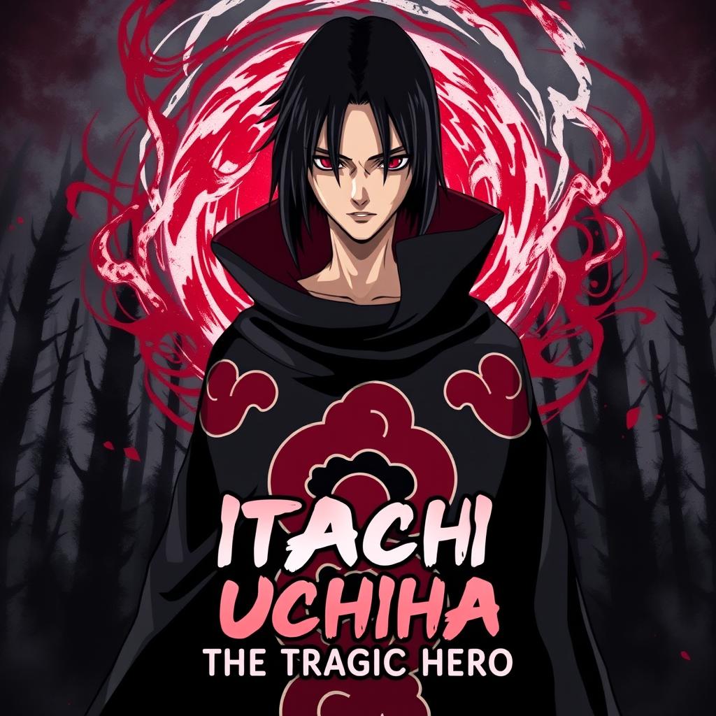 An eye-catching anime t-shirt design featuring Itachi Uchiha from the popular series Naruto
