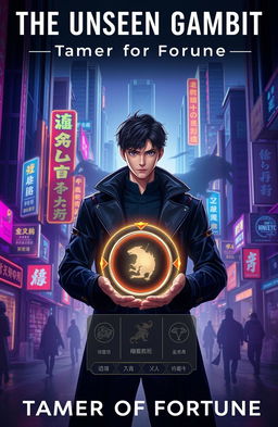 A captivating book cover for a modern fantasy novel titled 'The Unseen Gambit: Tamer of Fortune'