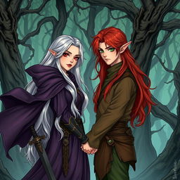 An illustration in manhwa style of a couple in a cursed forest