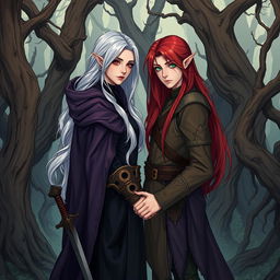 An illustration in manhwa style of a couple in a cursed forest