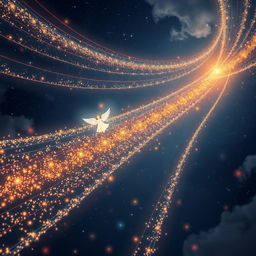 Star trails made of glowing particles suspended in the air, creating enchanting paths that emit celestial music when traversed