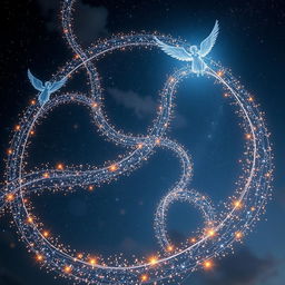 Star trails made of glowing particles suspended in the air, creating enchanting paths that emit celestial music when traversed