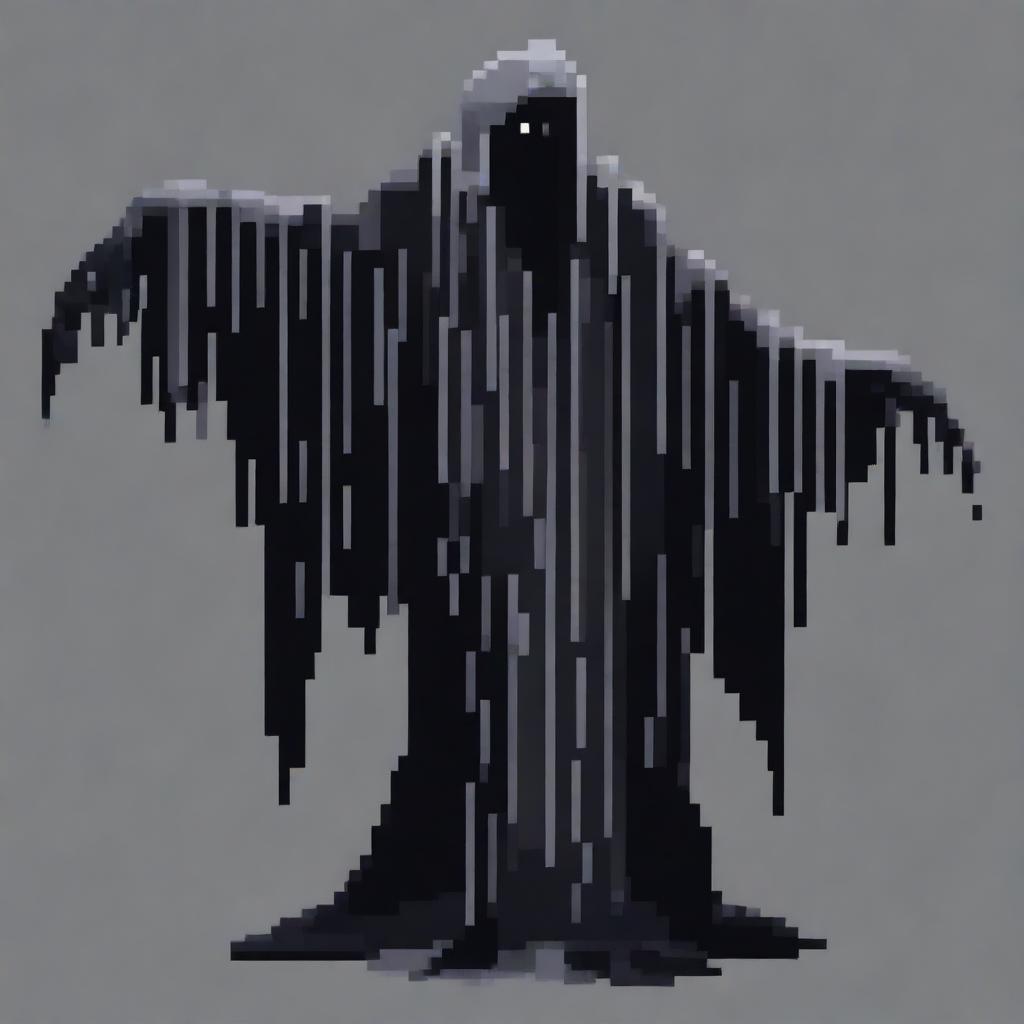 A pixel art depiction of a Dementor, the haunting creature from the Harry Potter universe