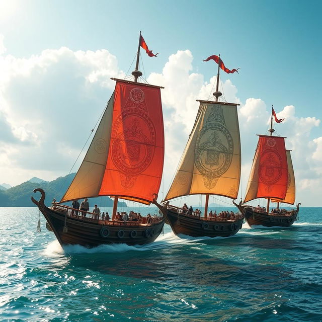 Floating ships that sail through currents of sacred wind, designed for group travel or special missions