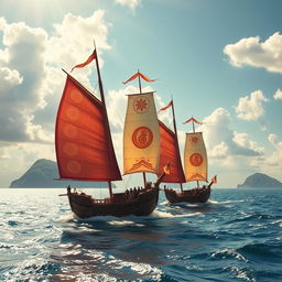 Floating ships that sail through currents of sacred wind, designed for group travel or special missions