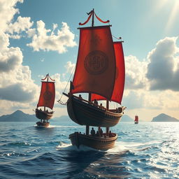 Floating ships that sail through currents of sacred wind, designed for group travel or special missions