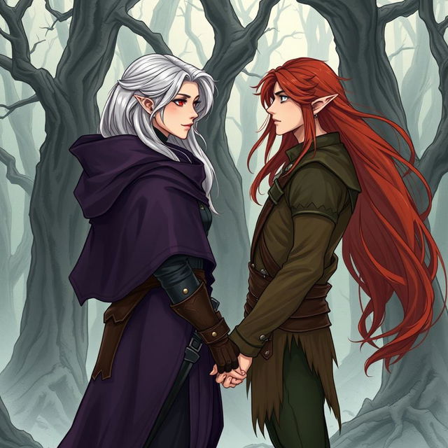 An illustration in manhwa style featuring a couple in a cursed forest