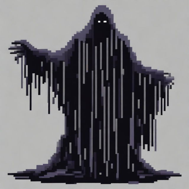 A pixel art depiction of a Dementor, the haunting creature from the Harry Potter universe