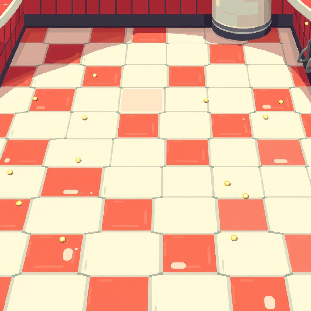 Create a pixel art floor design for a hamburger restaurant, resembling the style of classic 2D video games