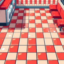 Create a pixel art floor design for a hamburger restaurant, resembling the style of classic 2D video games