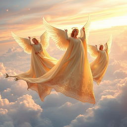 Enchanted fabrics used as flying carpets, allowing angels to travel with elegance and tranquility