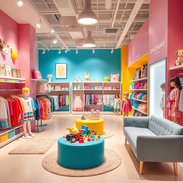 A stylish, modern interior design for a children’s clothing store