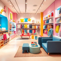 A stylish, modern interior design for a children’s clothing store
