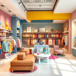 A stylish, modern interior design for a children’s clothing store